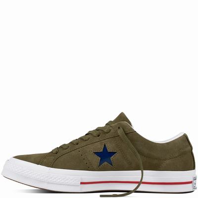 Converse One Star Military Suede Low Tops Womens - Olive/Red/White Shoes (797JWVID)